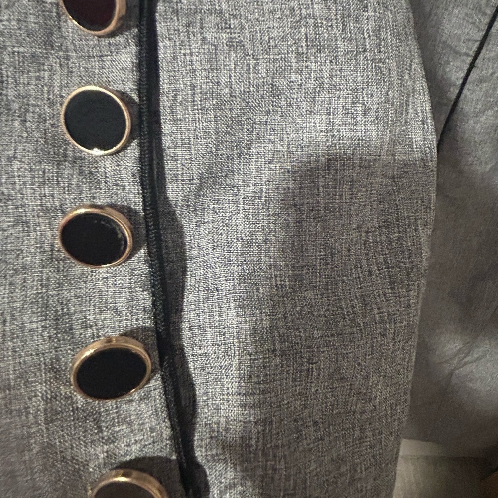 Lightweight Gray Blazer style trench with Black and Gold Buttons